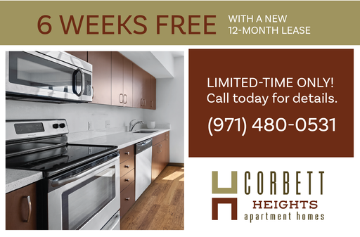 Limited time move-in special: 6-weeks free with lease terms 12-months or greater!! Corbett Heights | Studio Apartment in Portland with Fitness Center, Garage, and More – photo 1