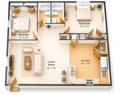 2 Bed Partial 1,000 s.f. – photo 1