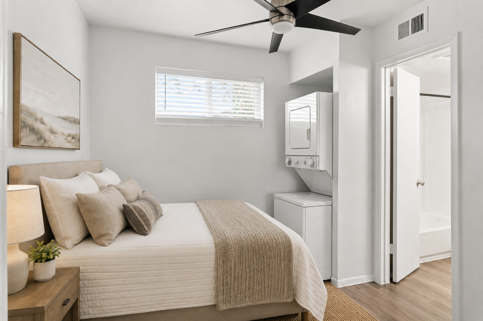 Virtually staged bedroom at The Element.