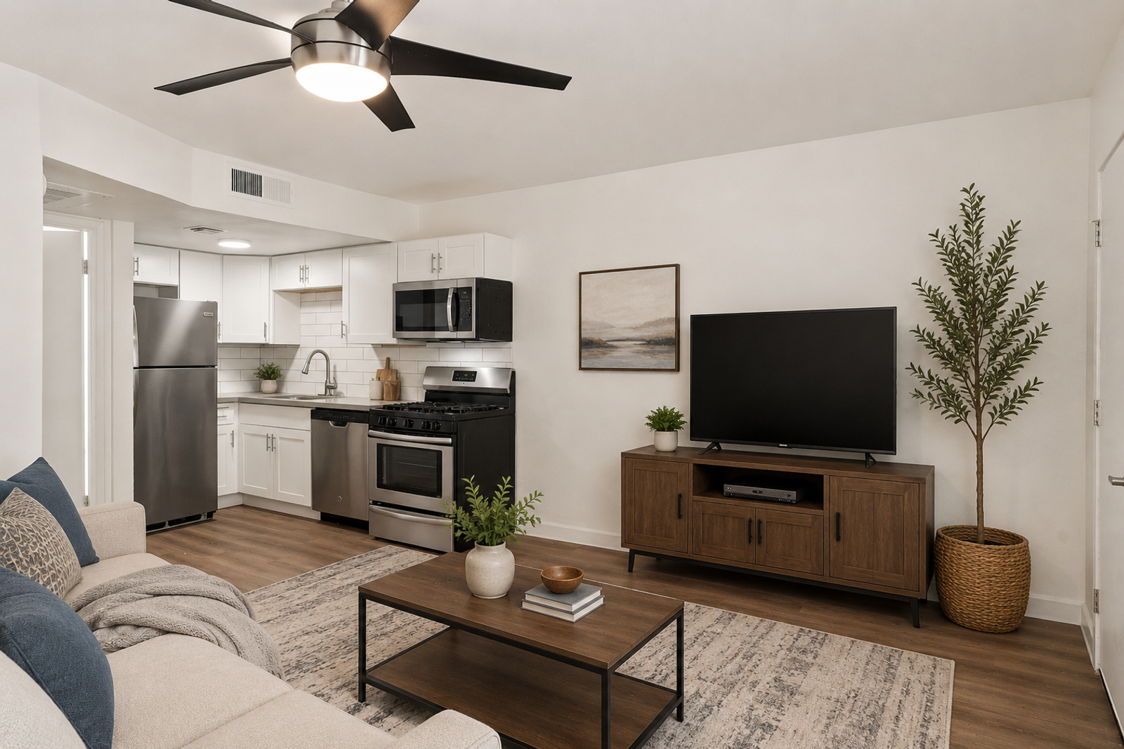 Virtually staged living area at The Element.