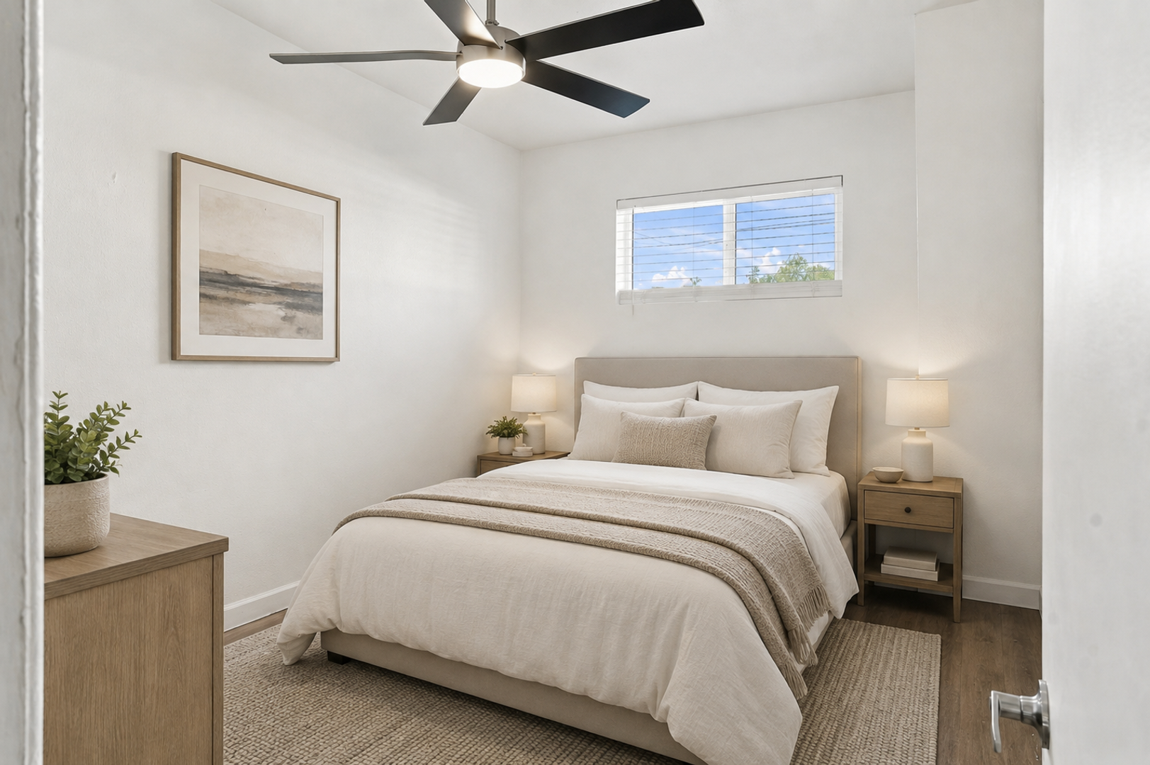 Virtually staged bedroom at The Element.