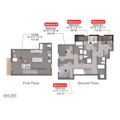 Individual Lease in a 4 Bed/3.5 Bath Unit