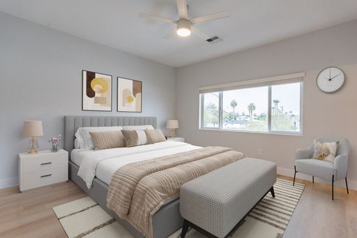 Furnished example: bedroom at Halcyon on 18th Street.