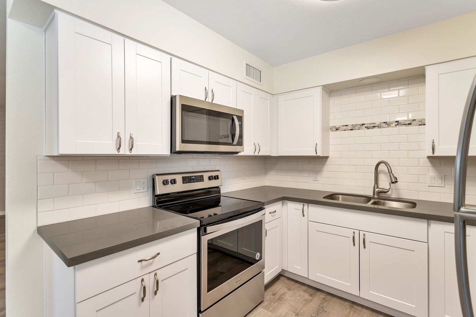 Representative apartment kitchen at Edge Apartments.