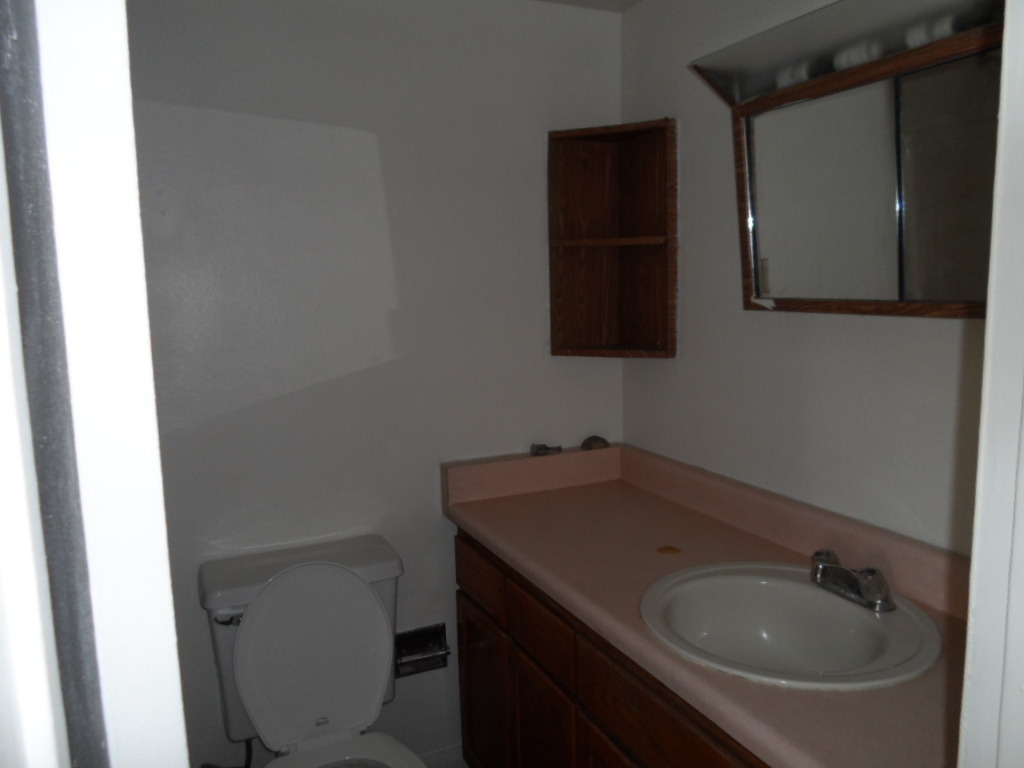 Bathroom vanity and toilet — view 1 at Renovatio Apartments.