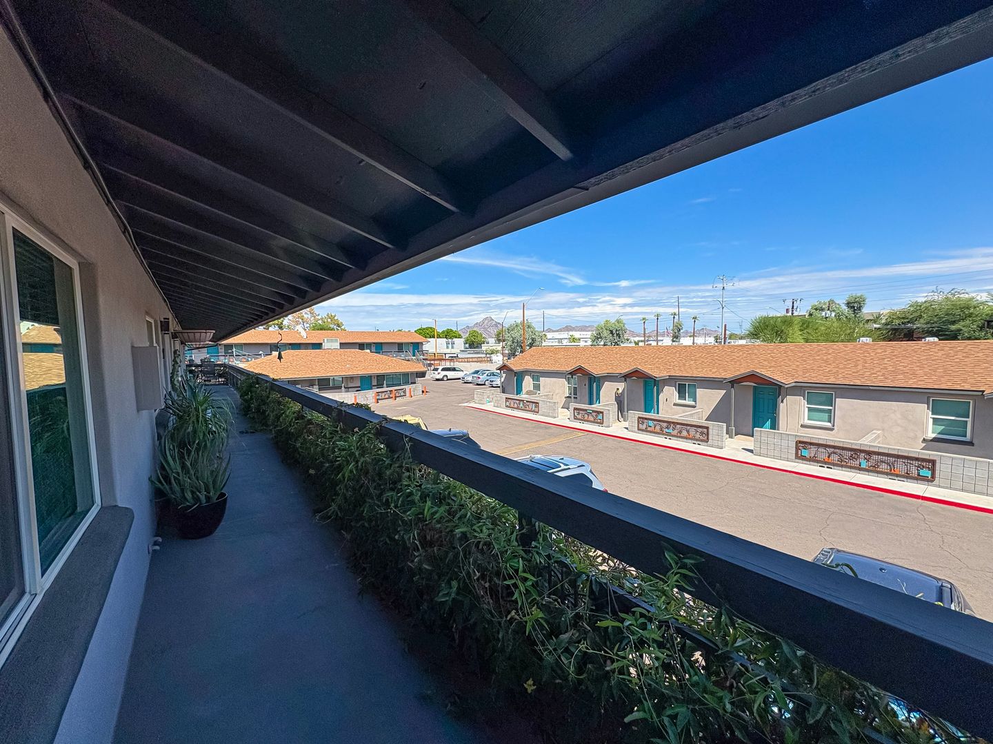 Shared upper-floor walkway at The Vines.