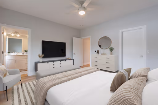 Furnished example: bedroom at Halcyon on 18th Street.