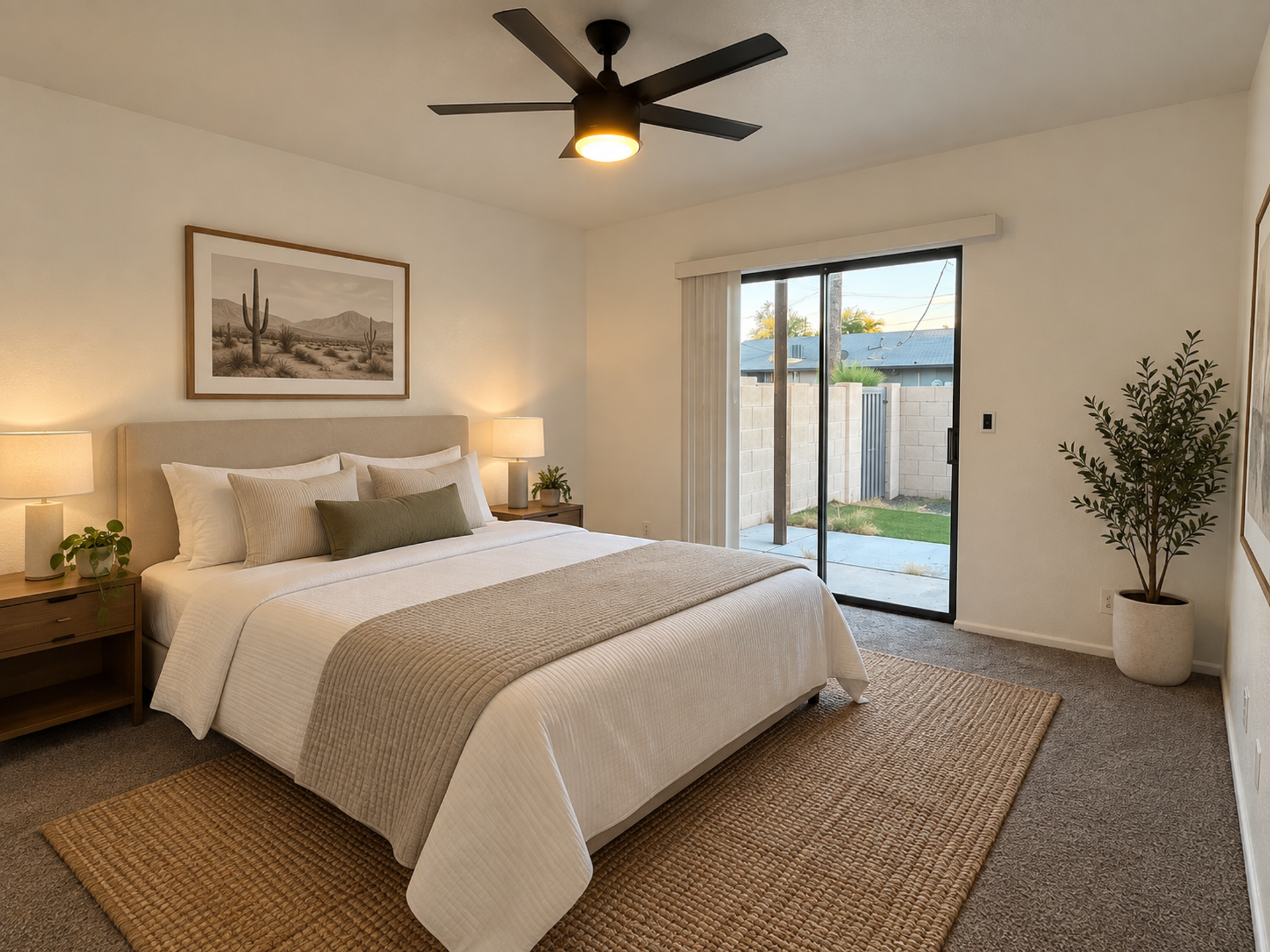 Furnished bedroom shown at Fringe on 13th.